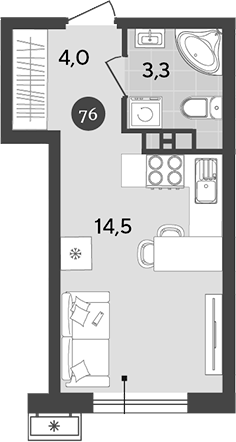 Планировка — Порто-Ново, Студия, 22 м²
