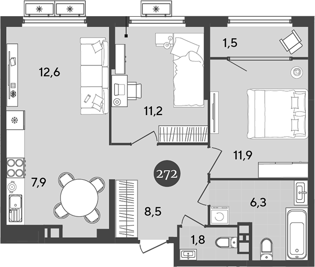Планировка — Порто-Ново, 3-комн., 60 м²