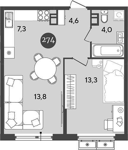 Планировка — Порто-Ново, 2-комн., 43 м²