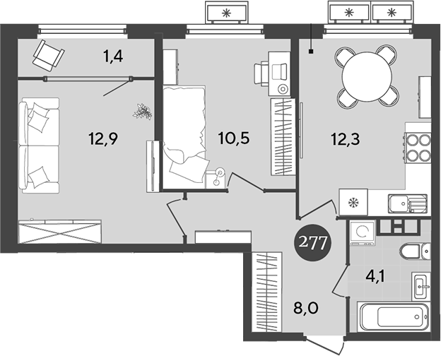 Планировка — Порто-Ново, 2-комн., 48 м²