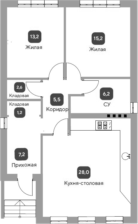 Планировка — Коттеджный поселок Семигорье, 2-комн., 79 м²