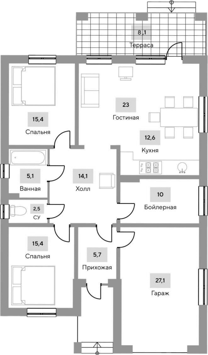 Планировка — Коттеджный поселок Семигорье, 2-комн., 131 м²