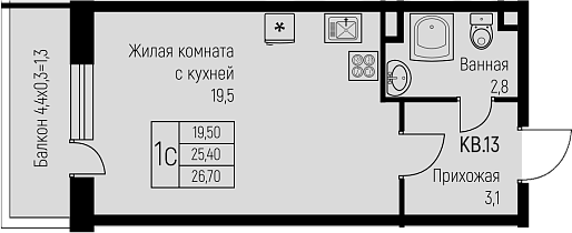 Планировка — Nova Vita, Студия, 27 м²