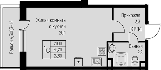 Планировка — Nova Vita, Студия, 28 м²