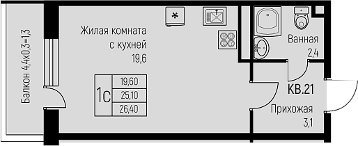 Планировка — Nova Vita, Студия, 27 м²