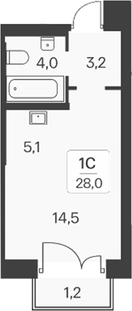 Планировка — Расцветай на Красном, Студия, 27 м²