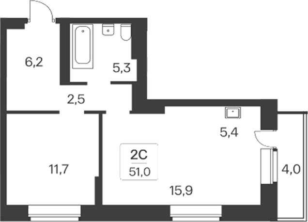 Планировка — Расцветай на Красном, 2-комн., 47 м²