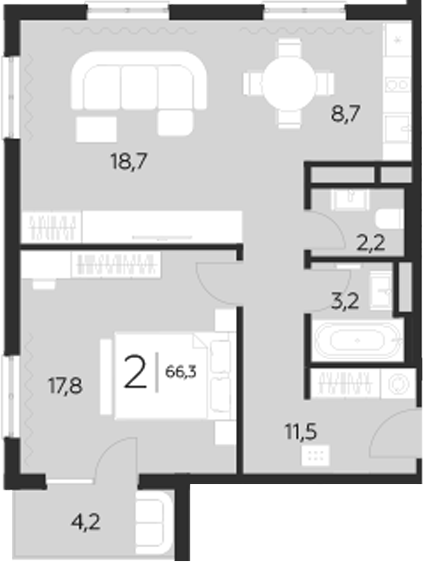 Планировка — LeePrime Residences Polyana Sochi, 1-комн., 62 м²