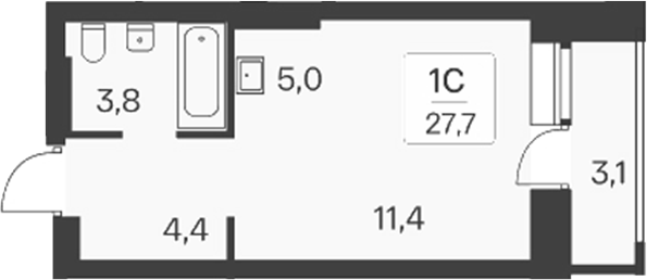 Планировка — Расцветай на Красном, Студия, 25 м²