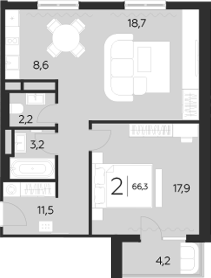 Планировка — LeePrime Residences Polyana Sochi, 1-комн., 62 м²