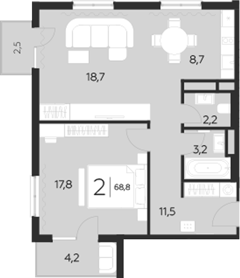 Планировка — LeePrime Residences Polyana Sochi, 1-комн., 62 м²
