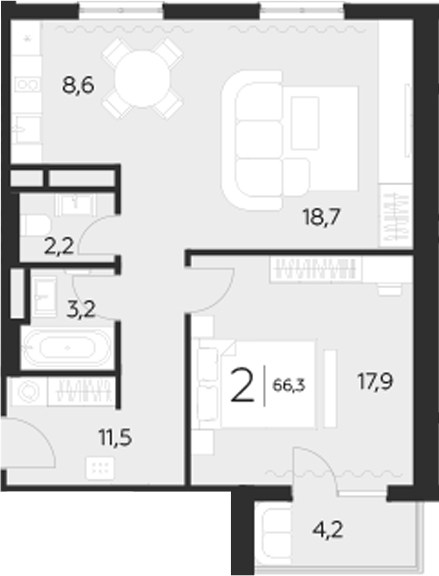 Планировка — LeePrime Residences Polyana Sochi, 1-комн., 62 м²
