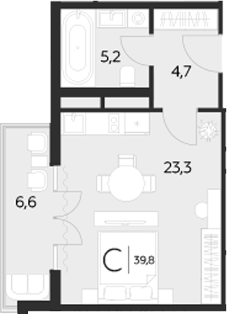 Планировка — LeePrime Residences Polyana Sochi, Студия, 33 м²