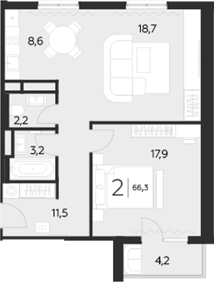 Планировка — LeePrime Residences Polyana Sochi, 1-комн., 62 м²