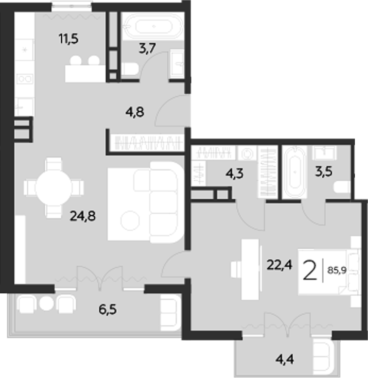 Планировка — LeePrime Residences Polyana Sochi, 2-комн., 75 м²