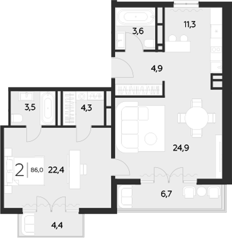Планировка — LeePrime Residences Polyana Sochi, 2-комн., 75 м²
