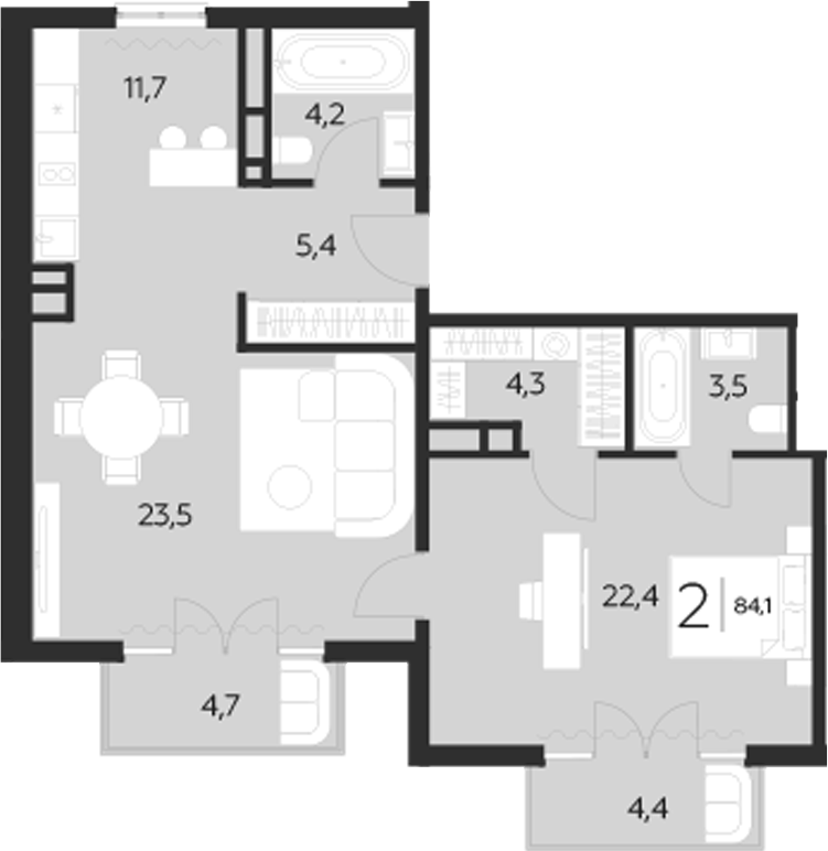 Планировка — LeePrime Residences Polyana Sochi, 2-комн., 75 м²