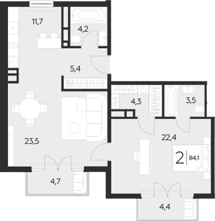 Планировка — LeePrime Residences Polyana Sochi, 2-комн., 75 м²