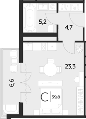 Планировка — LeePrime Residences Polyana Sochi, Студия, 32 м²