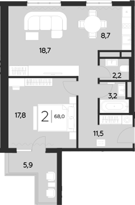 Планировка — LeePrime Residences Polyana Sochi, 1-комн., 62 м²
