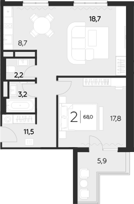 Планировка — LeePrime Residences Polyana Sochi, 1-комн., 62 м²