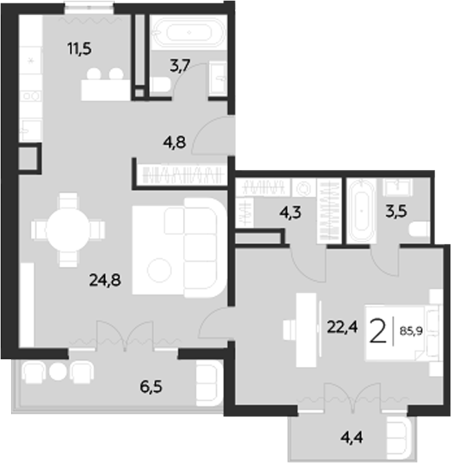 Планировка — LeePrime Residences Polyana Sochi, 2-комн., 75 м²