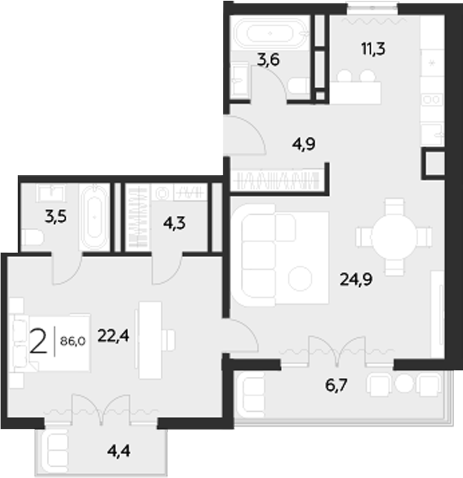 Планировка — LeePrime Residences Polyana Sochi, 2-комн., 75 м²