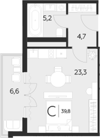 Планировка — LeePrime Residences Polyana Sochi, Студия, 33 м²