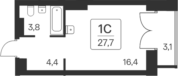 Планировка — Расцветай на Красном, Студия, 25 м²
