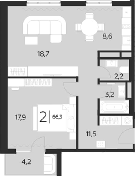 Планировка — LeePrime Residences Polyana Sochi, 1-комн., 62 м²