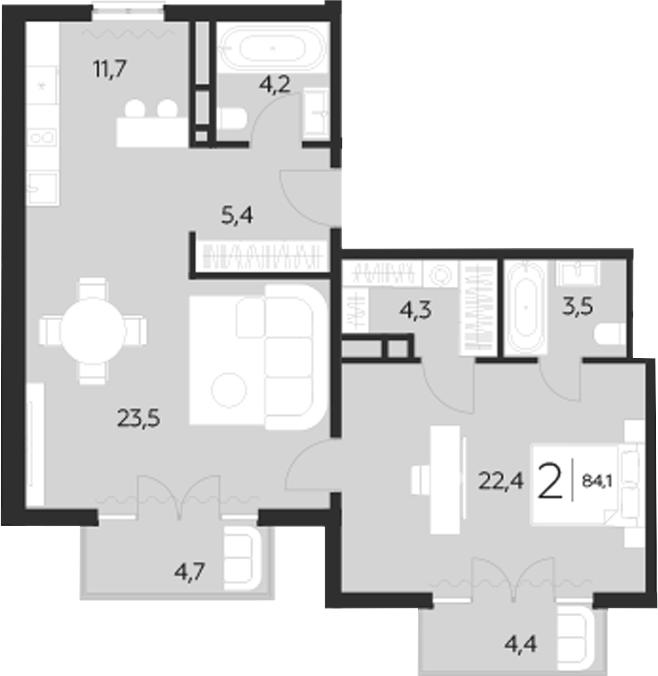 Планировка — LeePrime Residences Polyana Sochi, 2-комн., 75 м²