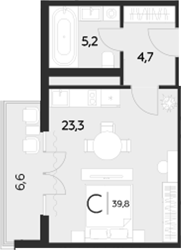 Планировка — LeePrime Residences Polyana Sochi, Студия, 32 м²