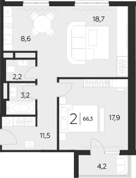 Планировка — LeePrime Residences Polyana Sochi, 1-комн., 62 м²