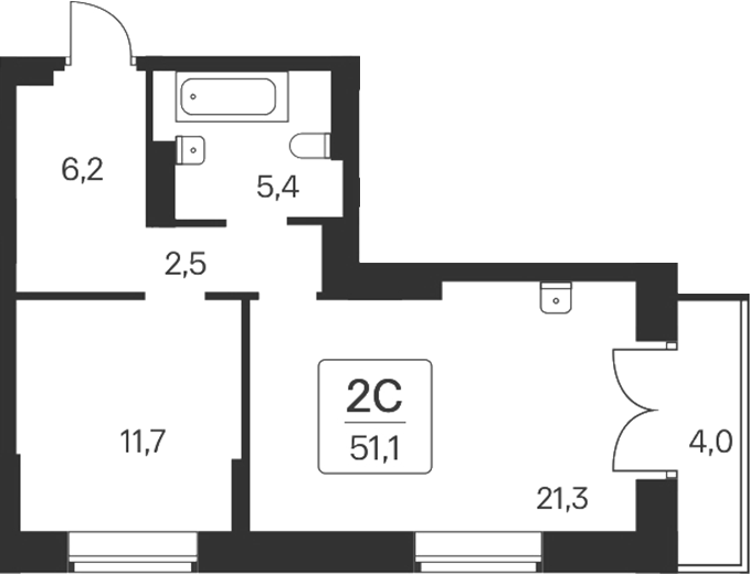 Планировка — Расцветай на Красном, 2-комн., 48 м²