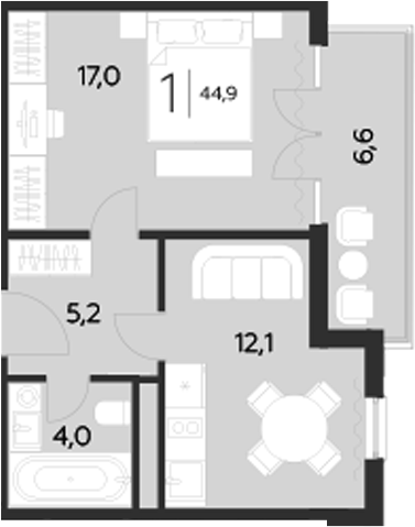 Планировка — LeePrime Residences Polyana Sochi, 1-комн., 38 м²