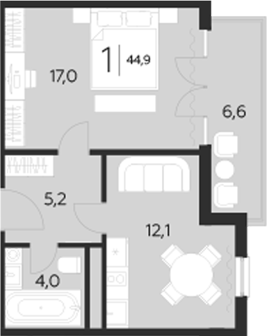 Планировка — LeePrime Residences Polyana Sochi, 1-комн., 38 м²