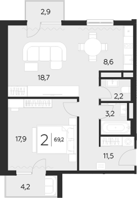 Планировка — LeePrime Residences Polyana Sochi, 1-комн., 62 м²