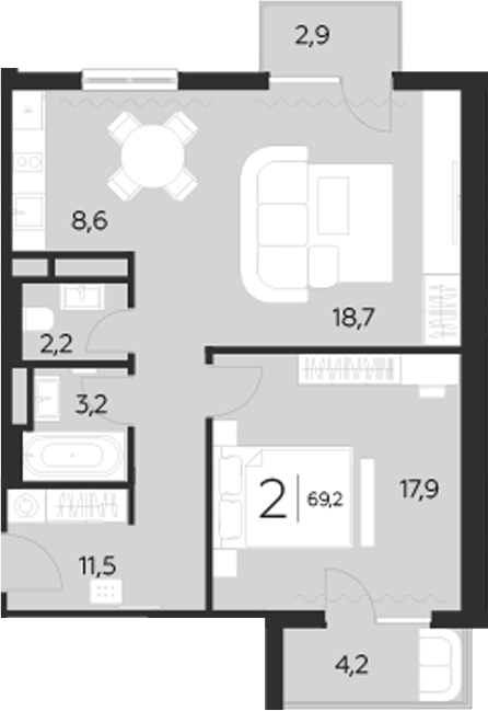 Планировка — LeePrime Residences Polyana Sochi, 1-комн., 62 м²
