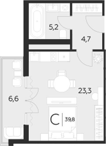 Планировка — LeePrime Residences Polyana Sochi, Студия, 33 м²
