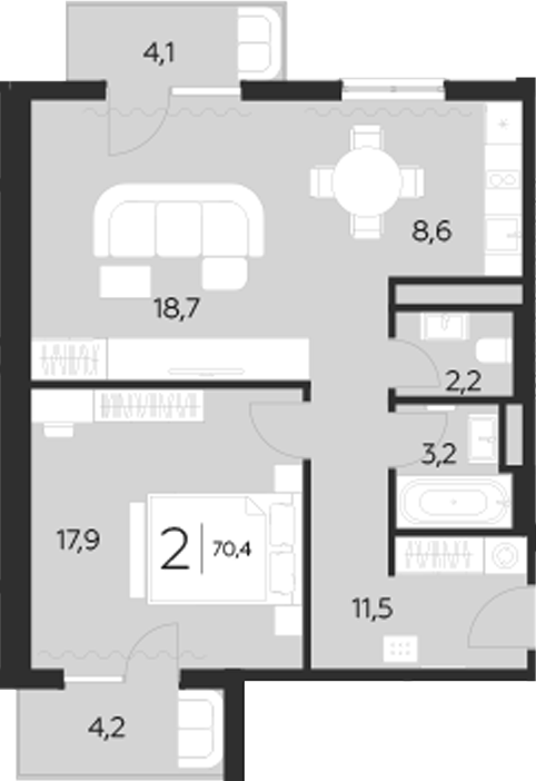 Планировка — LeePrime Residences Polyana Sochi, 2-комн., 62 м²