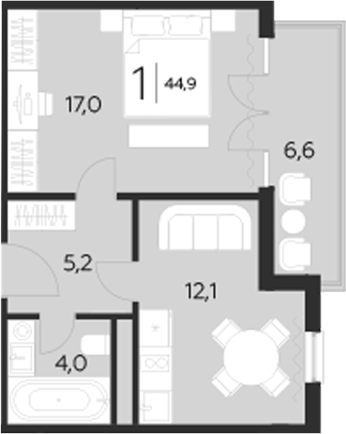 Планировка — LeePrime Residences Polyana Sochi, 1-комн., 38 м²