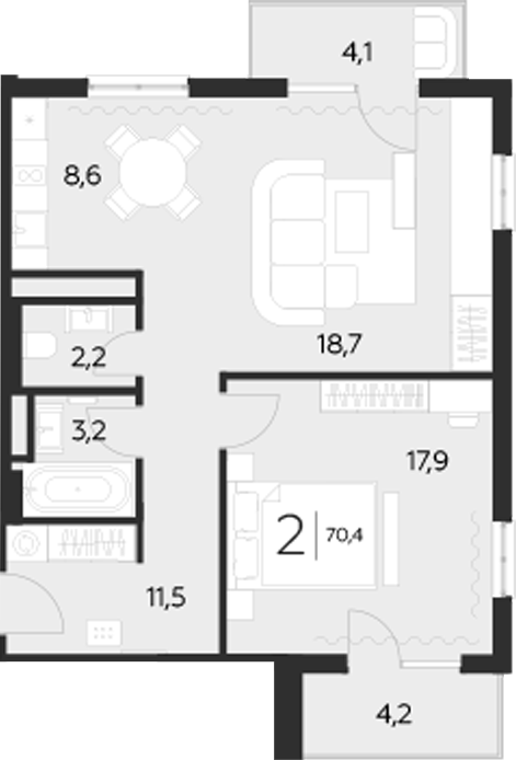Планировка — LeePrime Residences Polyana Sochi, 2-комн., 62 м²
