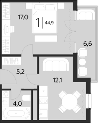 Планировка — LeePrime Residences Polyana Sochi, 1-комн., 38 м²