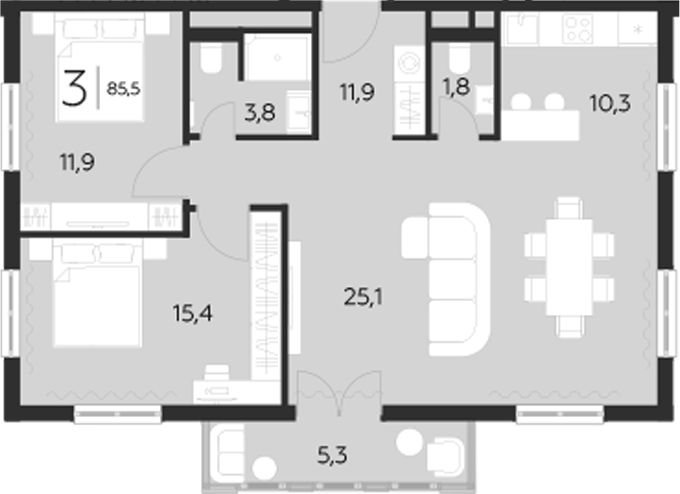 Планировка — LeePrime Residences Polyana Sochi, 2-комн., 80 м²