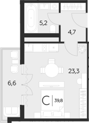 Планировка — LeePrime Residences Polyana Sochi, Студия, 33 м²