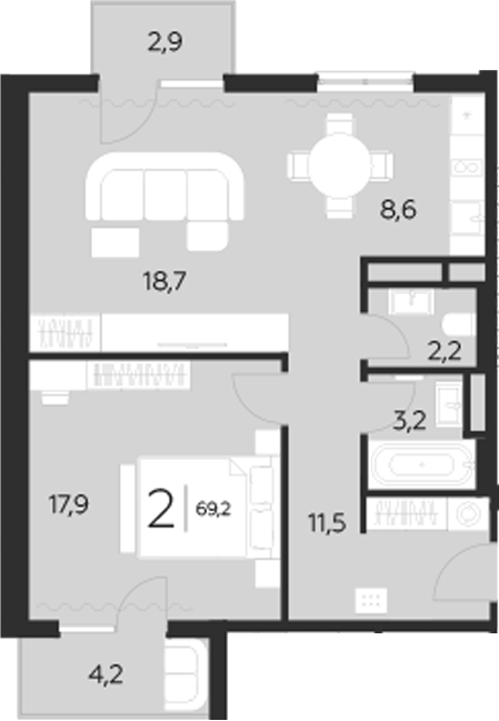 Планировка — LeePrime Residences Polyana Sochi, 1-комн., 62 м²