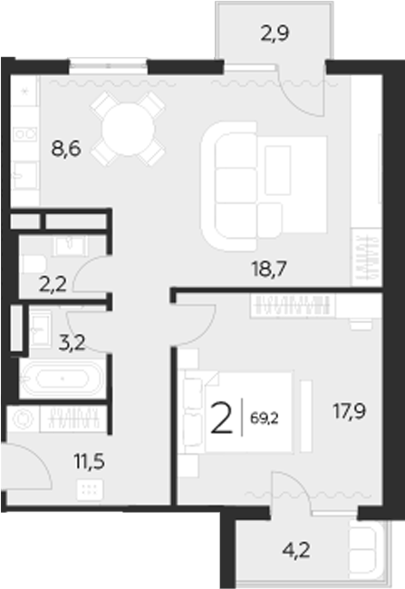 Планировка — LeePrime Residences Polyana Sochi, 1-комн., 62 м²