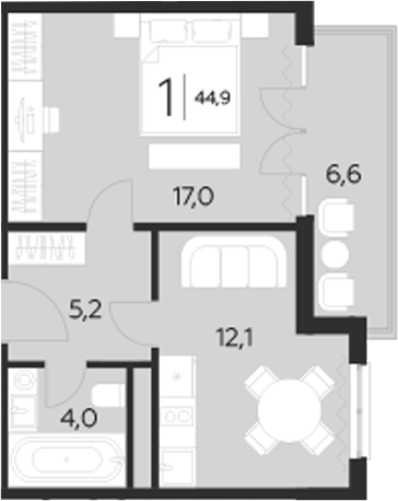Планировка — LeePrime Residences Polyana Sochi, 1-комн., 38 м²