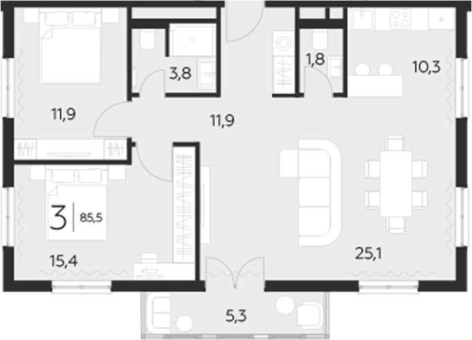 Планировка — LeePrime Residences Polyana Sochi, 2-комн., 80 м²