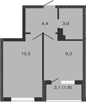 Планировка — Дзенпарк, 1-комн., 31 м²
